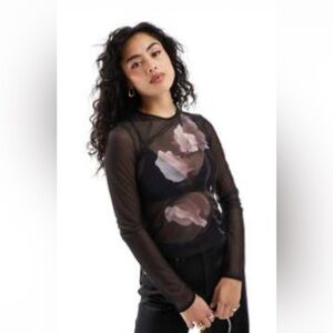 & Other Stories Black Sheer Top with Floral Accents